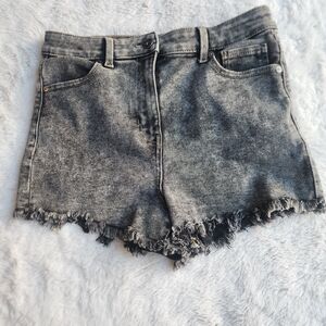 Women's Washed Black Denim Frayed Hem Shorts